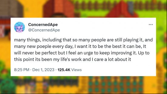 Stardew Valley 1.6. development: Stardew dev Eric Barone tweeint about why he keeps making the game