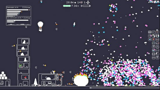 Shards fly dramatically out of a rock as the Gnorps descend upon it in The Gnorp Apalogue, one of the best clicker games.
