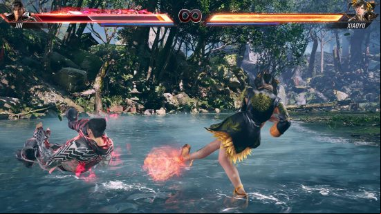 Best cross-platform games: Tekken 8. Image shows a violent fight between two people in a swamp.