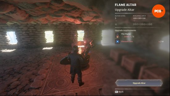 Using Shroud Cores to upgrade the Flame Altar.