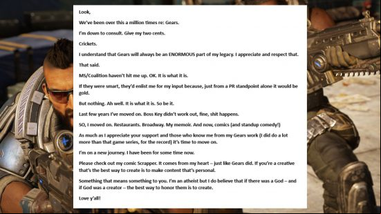 Gears of War Cliff Bleszinski: a statement from CliffyB