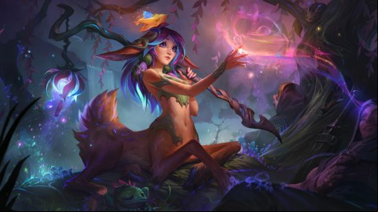 League of Legends tier list: a half-deer-half-woman walks around a forest.