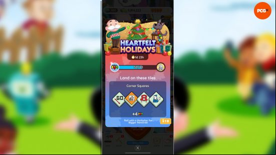 The Heartfelt Holidays event screen in Monopoly Go.