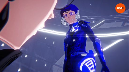 1000xResist preview: Watcher glares down at the ALLMOTHER after delivering a fatal blow.