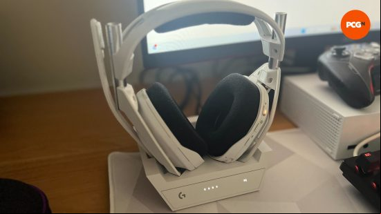 Astro A50X review - a shot of the headset in its cradle