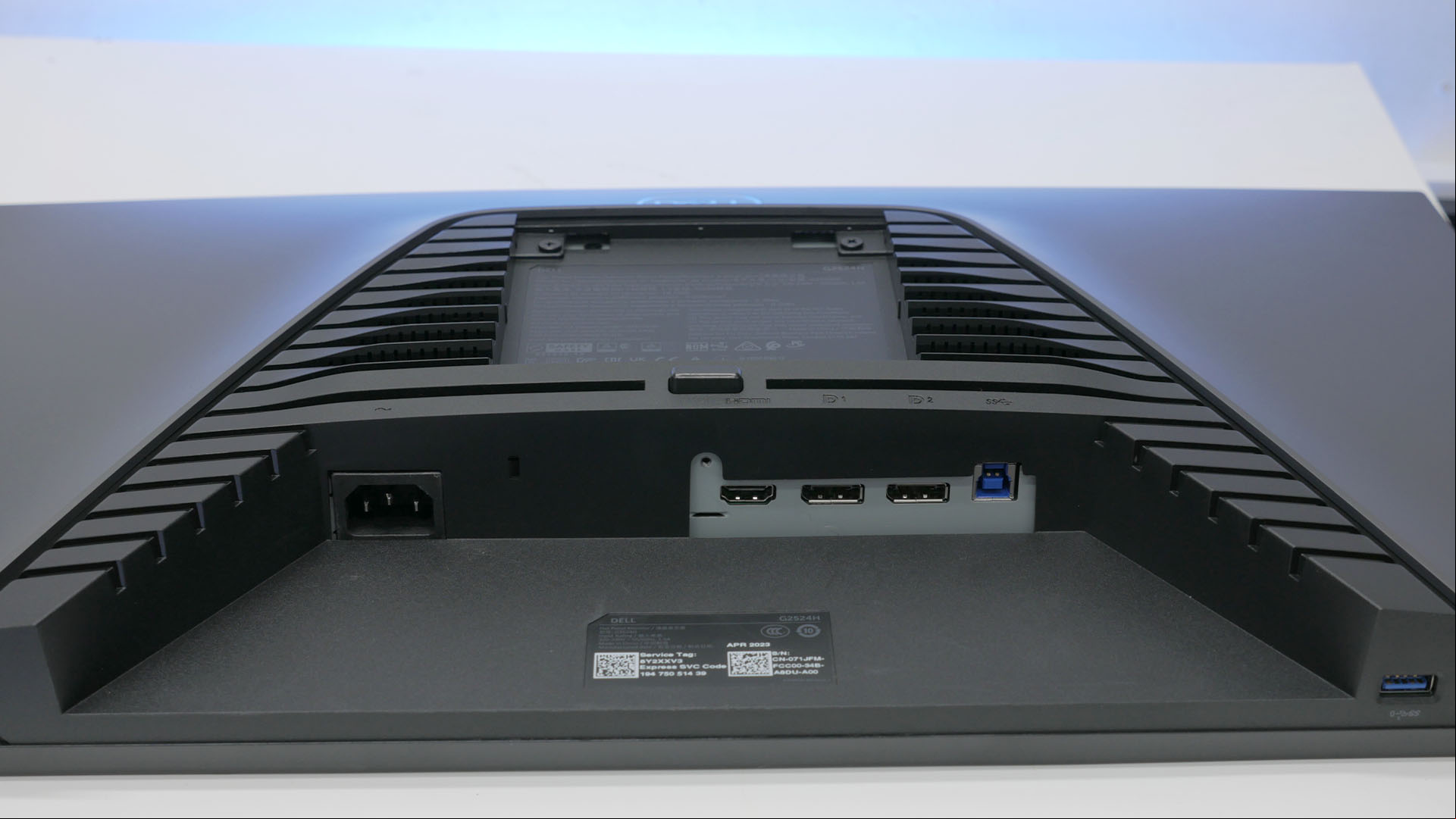 Dell G2524H review image showing the monitor's video inputs.