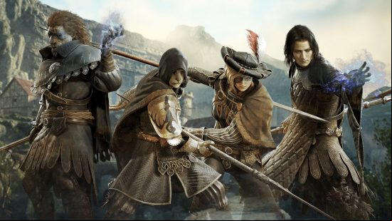 four dragons dogma 2 mystic spearhands wearing different sets of armor