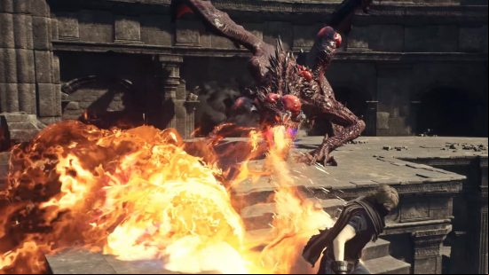 Dragon's Dogma 2 release date: A pustulent drake attacks the Arisen with a burst of flame breath, which may well be a transformed Pawn infected with Dragonsplague.