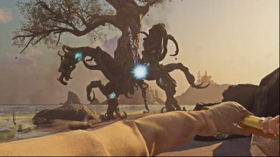 The Elder Eoten, one of the Nightingale Apex Creatures, raises its roots as it summons Fae magic to attack the hostile Realmwalker.