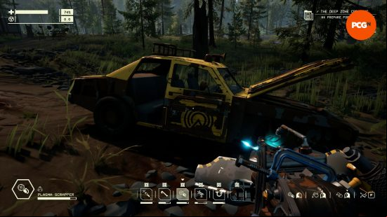 An Abandoned Squire armored car rusts away in the wild of the Olympic Exclusion Zone, ready to be destroying for Pacific Drive ThermoSap Crystals.