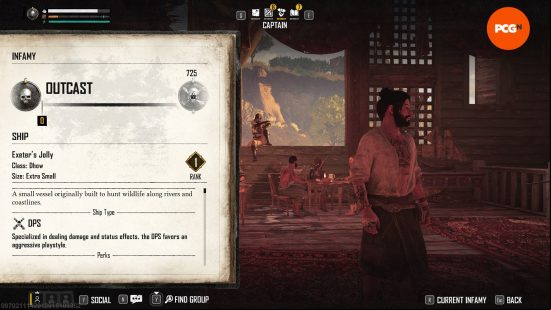 Skull and Bones infamy: a shoddy looking pirate wearing tattered clothes.