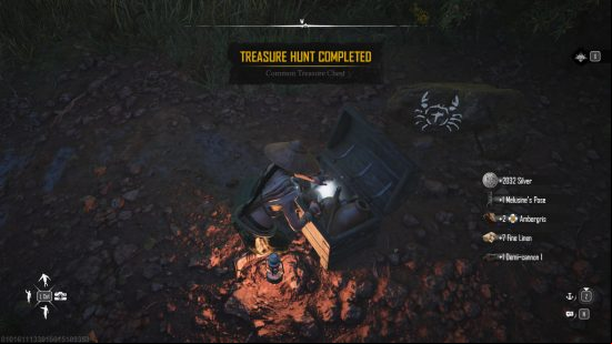opening a skull and bones treasure chest on an island