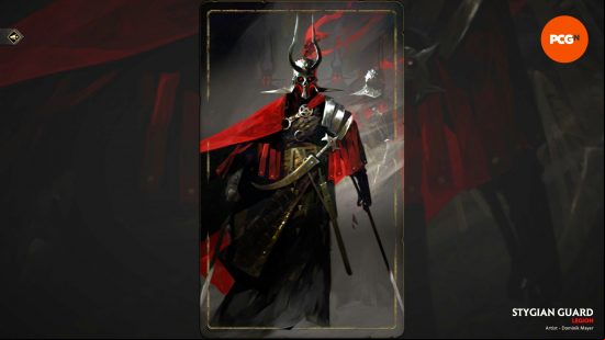 A The Stygian Guard, a knight in full armor and a red cape, and one of the best Solium Infernum Legions.