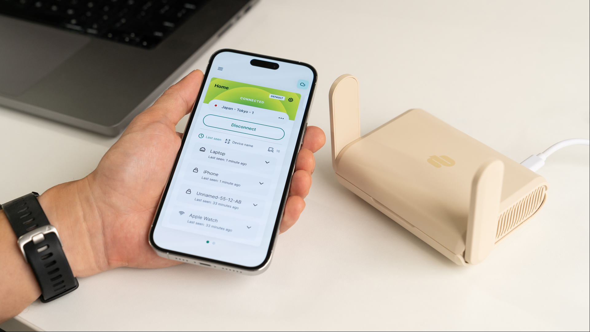 Aircove Go router on a desk