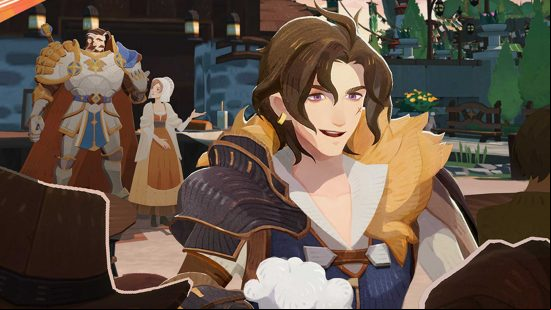 Valen from AFK Journey relaxing with a drink.