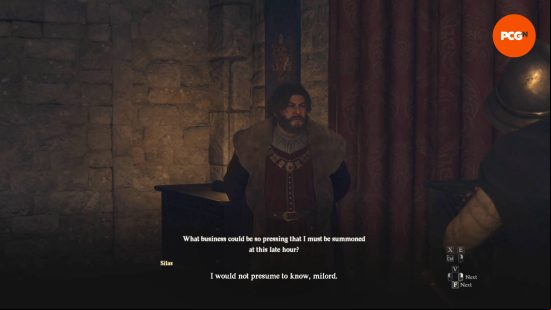 Allard is speaking with a guard during Dragon's Dogma 2 An Unsettling Encounter.