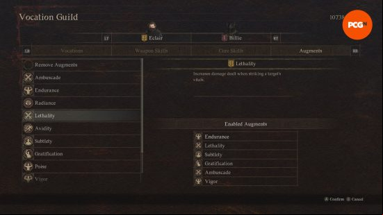 Dragon's Dogma 2 Archer build: a menu screen showing all of the special augments of the Archer class in Dragon's Dogma 2.
