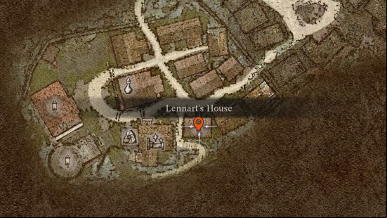 dragons dogma 2 map with an orange pin showing the fighter maister location
