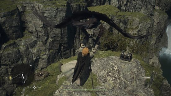 dragons dogma 2 harpy riding holding on to a harpy to reach a treasure chest in dragons dogma 2