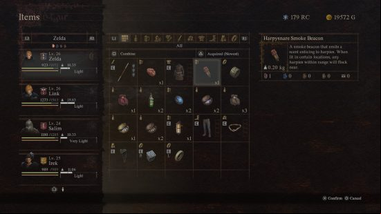 dragons dogma 2 harpysnare smoke beacon a harpysnare beacon in the player inventory in dragons dogma 2