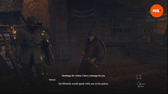 Dragon's Dogma 2 review: the Arisen talking to a character called Deborah during a quest.
