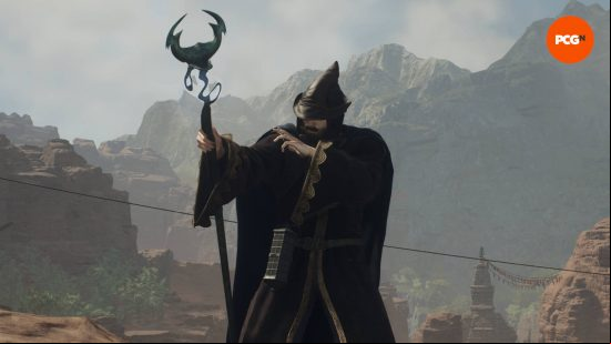The Dragon's Dogma 2 Sorcerer is charging the Bursting Bolt skill.