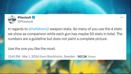 Helldivers 2 gun post on X