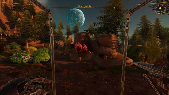 dark red crystals growing out of a large hole in lightyear frontier