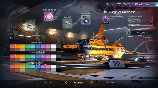 No Man's Sky Orbital update 4.6 - A screenshot of the new ship building tool.