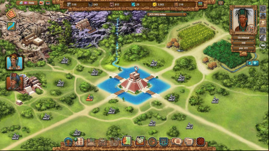 Best browser games: Tentlan. Image shows a civilization built around a central building.
