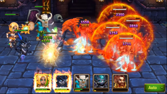 Best fantasy games: Hero Wars. Image shows a battle taking place among various heroes from the game.