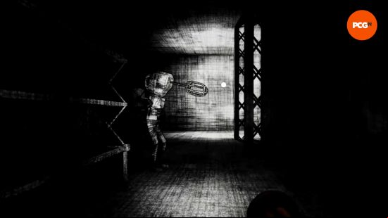 A whisk on legs, one of the Content Warning mosnters, winds up his attack before lunging at the player.