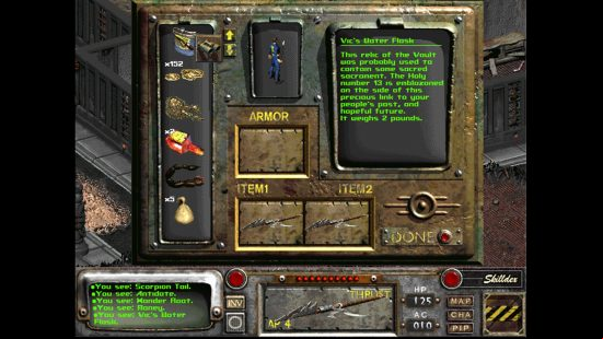 Best Fallout games: a computer screen showing various points of data, including a text entry of a persons diary.