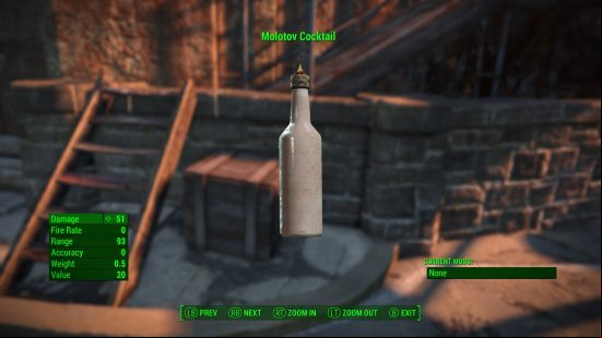 A bottle of molotov cocktail in the inspect menu