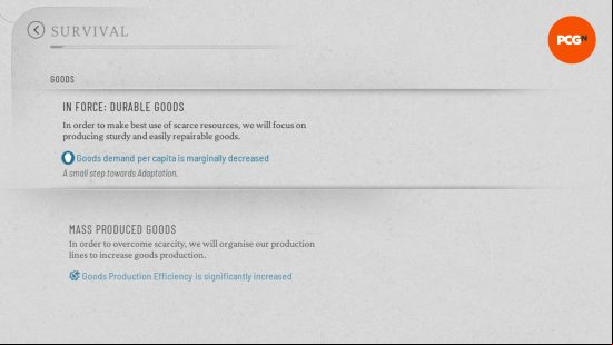 A law regarding Goods production, which indirectly affects Frostpunk 2 Heatstamps income.