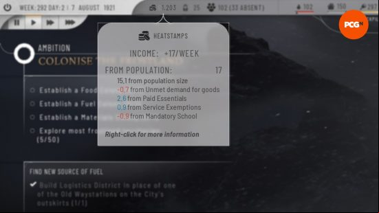 A summary of Frostpunk 2 Heatstamps from the in-game HUD.