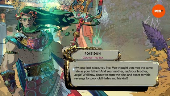 Poseidon, a handsome older man with a devilish smile and long green hair, is one of the Hades 2 Gods.