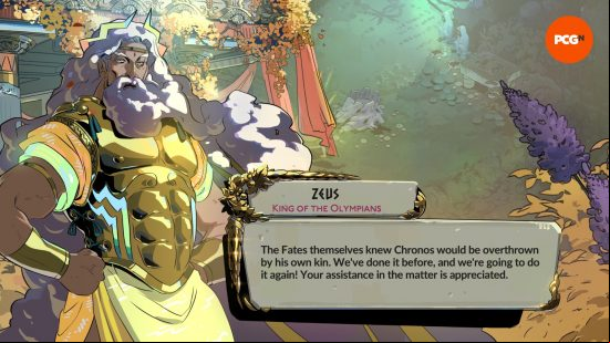 A classic Zeus interpretation, with golden armor and long white hair and beard, is one of the Hades 2 Gods.