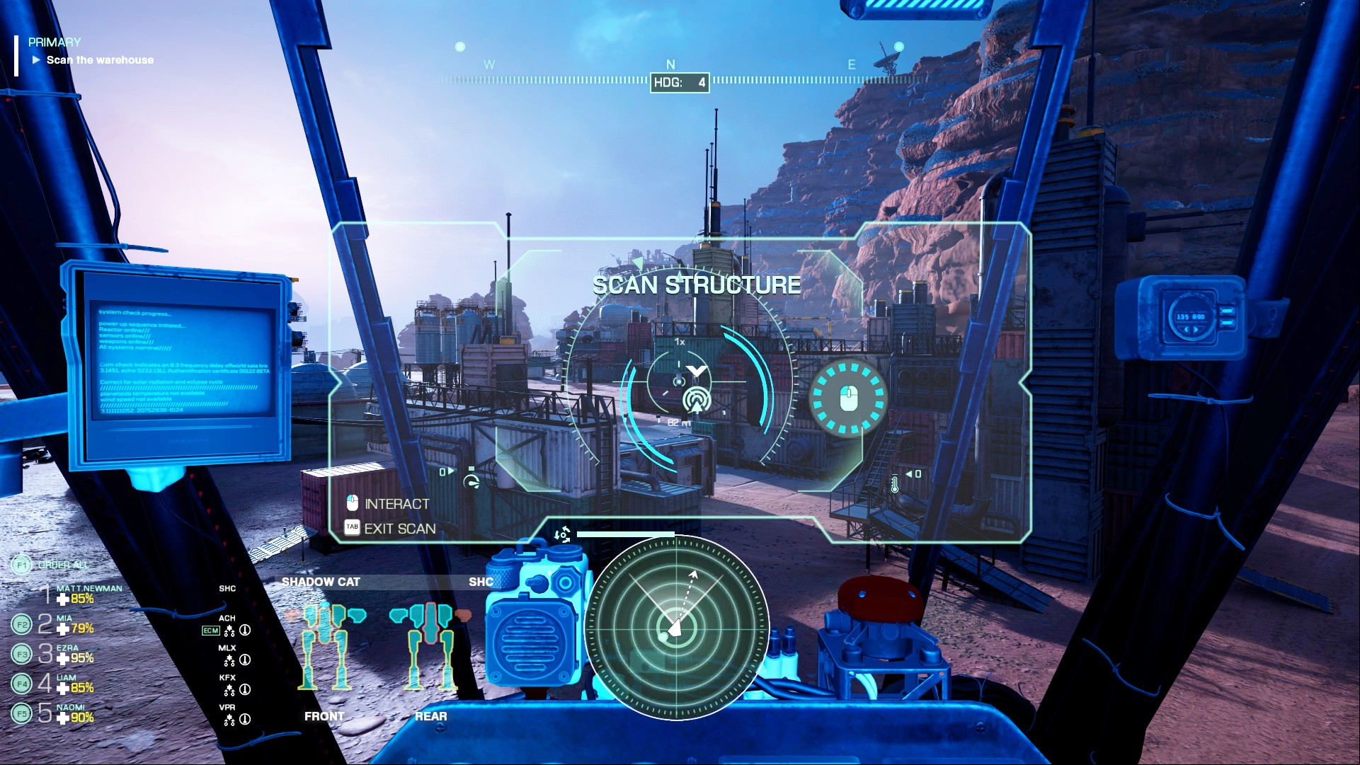 MechWarrior 5 Clans Steam co-op game: A robot scanning material in Steam co-op game MechWarrior 5 Clans