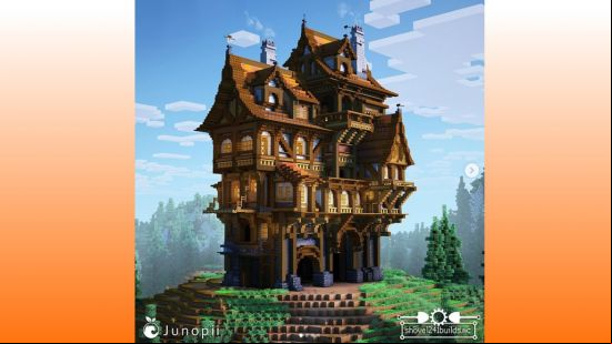 A large Medieval style tavern build in Minecraft.