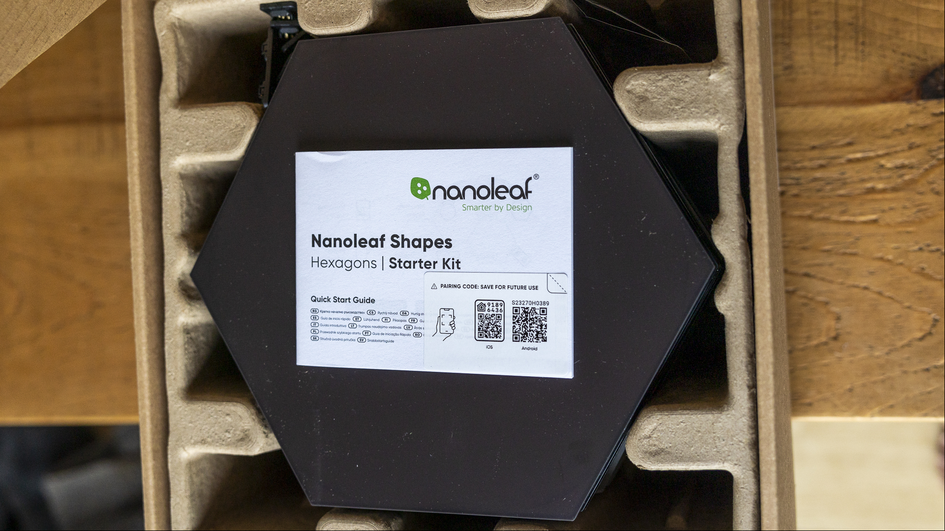 The Nanoleaf Black shapes in the box
