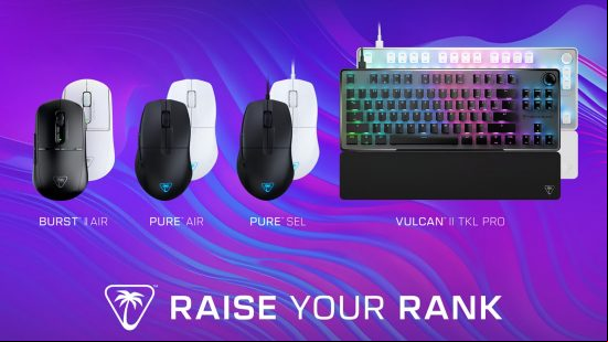 an image of the turtle beach burst ii air, pure sel and pure alongside the Vulkan II pro tkl keyboard