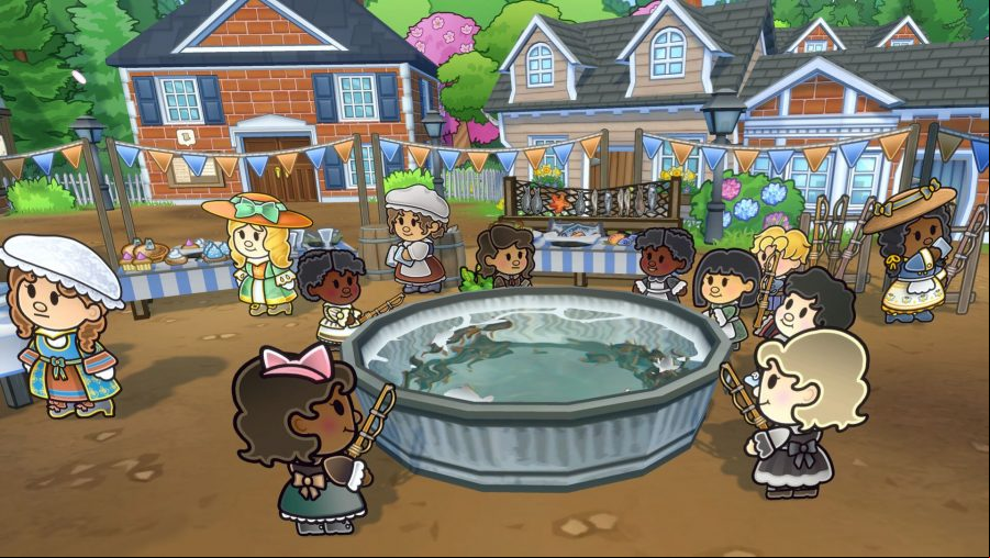 The townspeople of Echoes of the Plum Grove fishing.