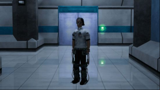 Abiotic Factor - A scientist wearing the new Bionic Legs equipment.