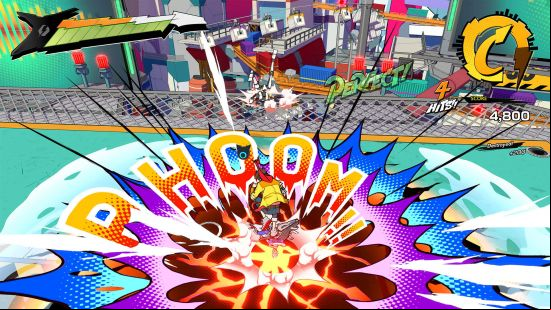 Best action games: a slamming attack decimates foes in Hi-Fi Rush.