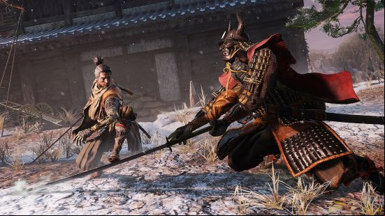 Best action games: the Wolf fights against a spear-wielding samurai in Sekiro Shadows Die Twice.