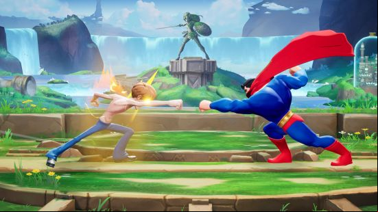 Best cross-platform games: MultiVersus. Image shows Shaggy from Scooby-Doo fighting Superman.