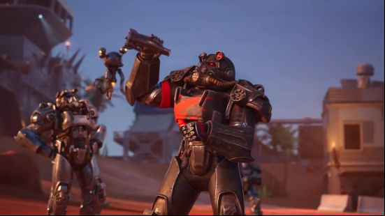 Fortnite skins: a person wearing T-60 Power Armor, chugging a bottle of Nuka Cola.