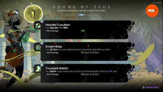 A selection of Zeus's Hades 2 boons.