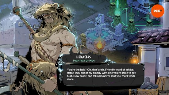 One of Heracles' voice lines, played by Matthew Waterson in the Hades 2 cast, written on screen as it spoken.